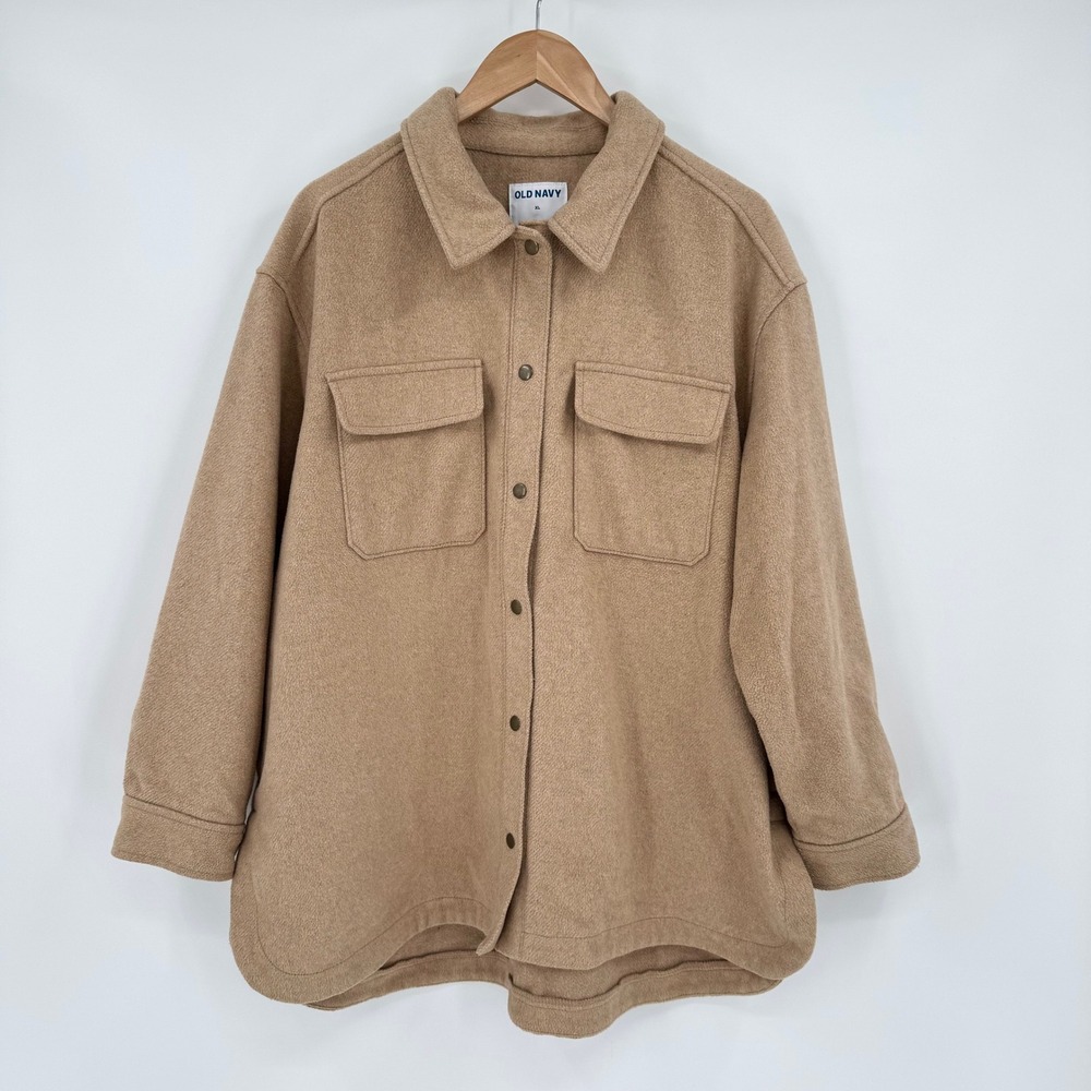 Old Navy Classic Camel Brushed-Twill Front Snap Round Hem Shacket Women's XL‎ - Picture 2 of 12